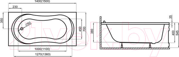 Изображение товара Ванна акриловая Polimat Gracja 150x70 / 00564 (с ножками)