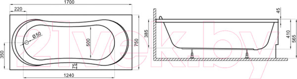Изображение товара Ванна акриловая Polimat Gracja 170x75 / 00013 (с ножками)