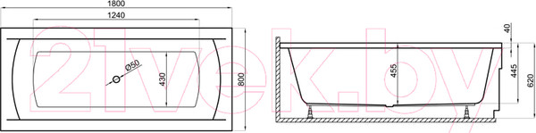 Изображение товара Ванна акриловая Polimat Ines 180x80 / 00720 (с ножками)