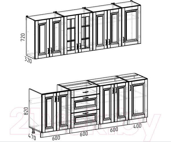 Изображение товара Кухонный гарнитур Интермебель Бостон-7 2.2 без столешницы (акация белая)