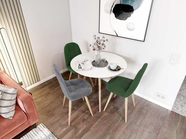 Изображение товара Обеденный стол Мебельград Вивальди-2 D90 (белый матовый/прозрачный лак)