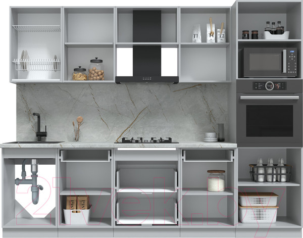 Изображение товара Кухонный гарнитур Интерлиния Берес 2.7В (дуб полярный/серый каспий)