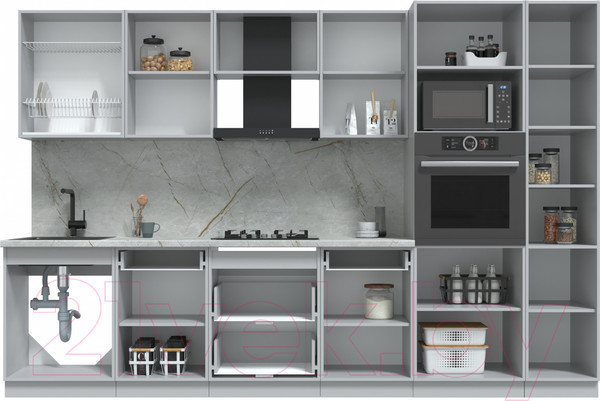 Изображение товара Кухонный гарнитур Интерлиния Берес 3.2В (дуб снежный/серый каспий)