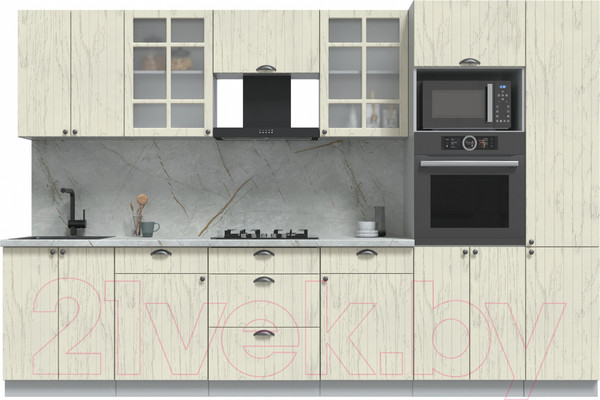 Изображение товара Кухонный гарнитур Интерлиния Берес 3.2В (дуб снежный/серый каспий)