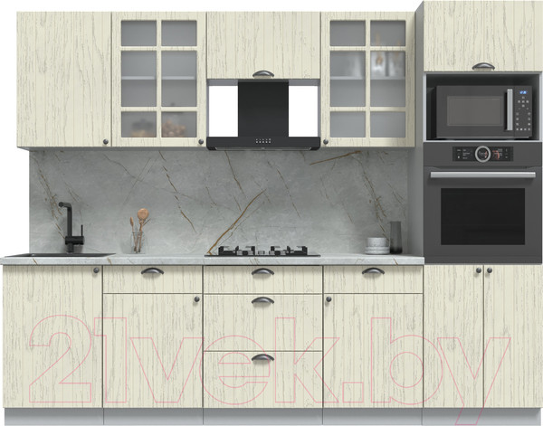 Изображение товара Кухонный гарнитур Интерлиния Берес 2.7В (дуб снежный/серый каспий)