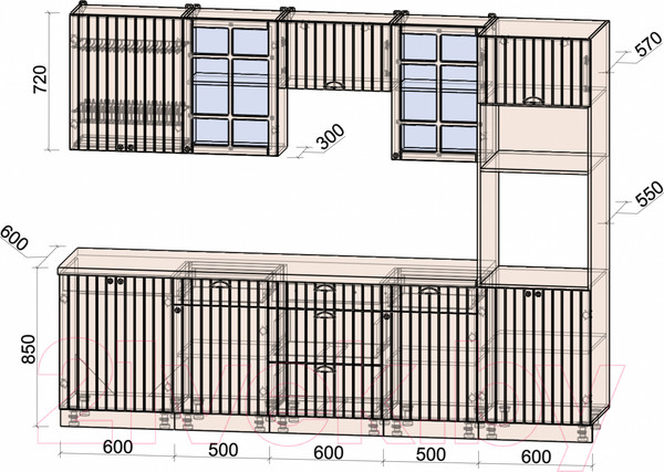 Изображение товара Кухонный гарнитур Интерлиния Берес 2.8В (дуб снежный/серый каспий)