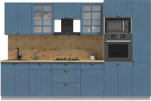 Изображение товара Кухонный гарнитур Интерлиния Берес 3.2В (дуб лазурный/дуб бунратти)