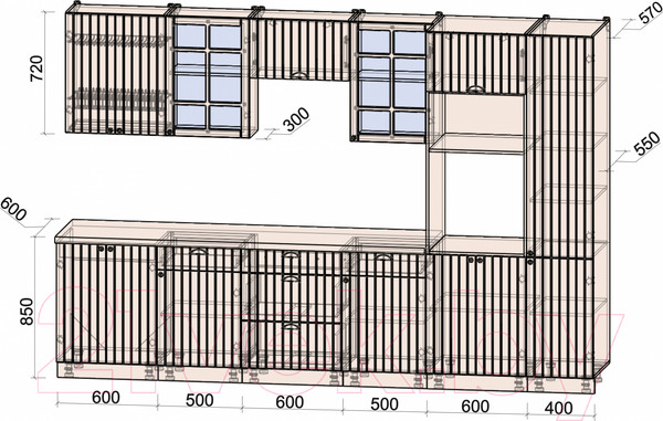 Изображение товара Кухонный гарнитур Интерлиния Берес 3.2В (дуб королевский/бискайская сосна)