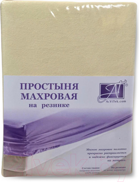 Изображение товара Простыня AlViTek Махровая на резинке 90x200x20 / ПМР-КРЕМ-090 (кремовый)