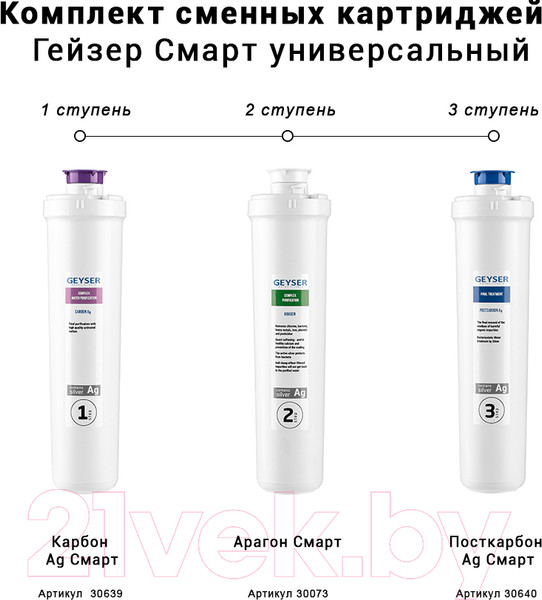Изображение товара Комплект картриджей для фильтра Гейзер Смарт универсальный