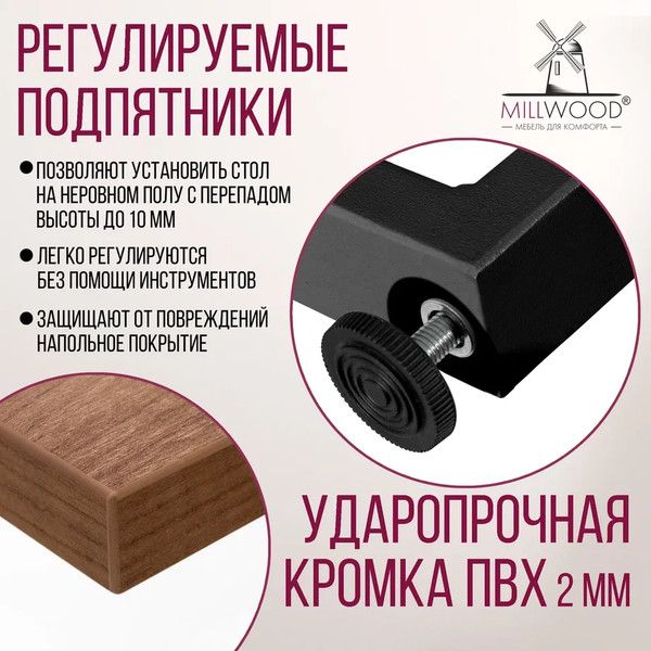 Изображение товара Компьютерный стол Millwood Лофт Гонконг ДТ-3 120x70x75 (дуб табачный Craft/черный)