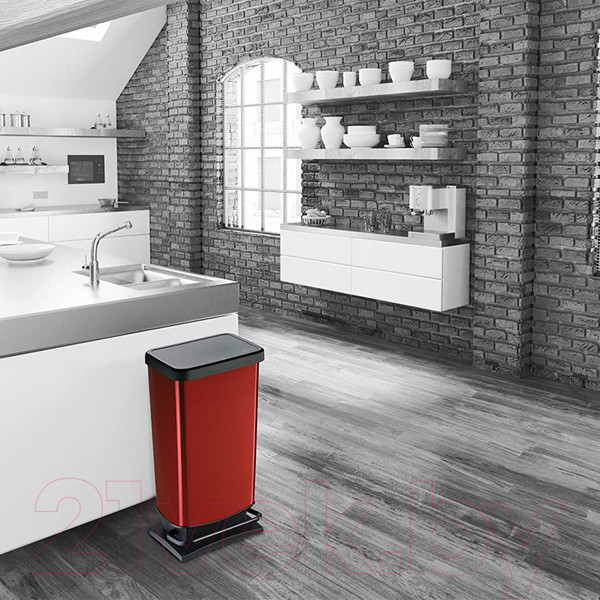 Изображение товара Контейнер для мусора Rotho Paso с педалью / 1754111008 (40л, черный/красный)