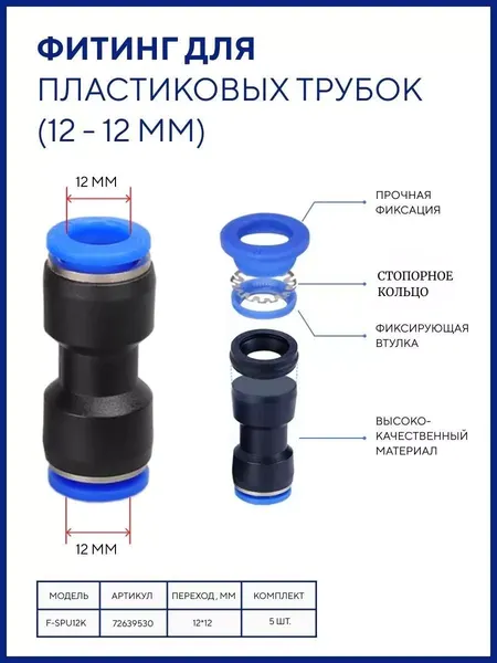 Изображение товара Комплект фитингов пневматических Forsage F-SPU12K (5шт)