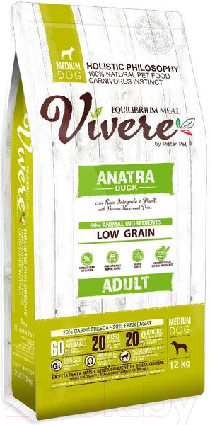 Изображение товара Сухой корм для собак Vivere Medium Adult Duck (12кг)
