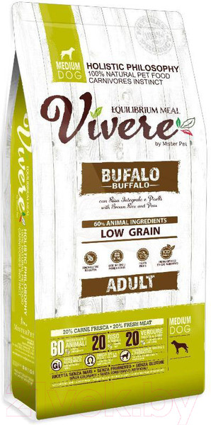 Изображение товара Сухой корм для собак Vivere Medium Adult Buffalo (3кг)