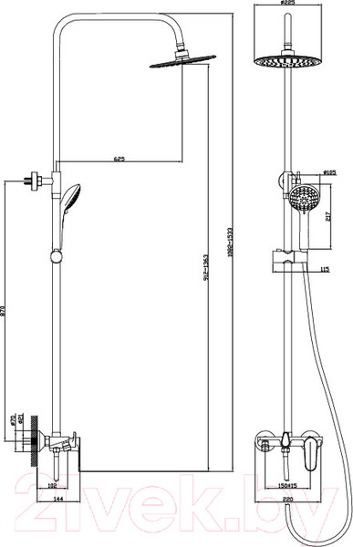 Изображение товара Душевая система со смесителем Diadonna D86-335117BL