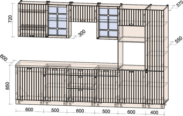 Изображение товара Кухонный гарнитур Интерлиния Берес 3.2В (дуб английский/дуб полярный/кастилло темный)
