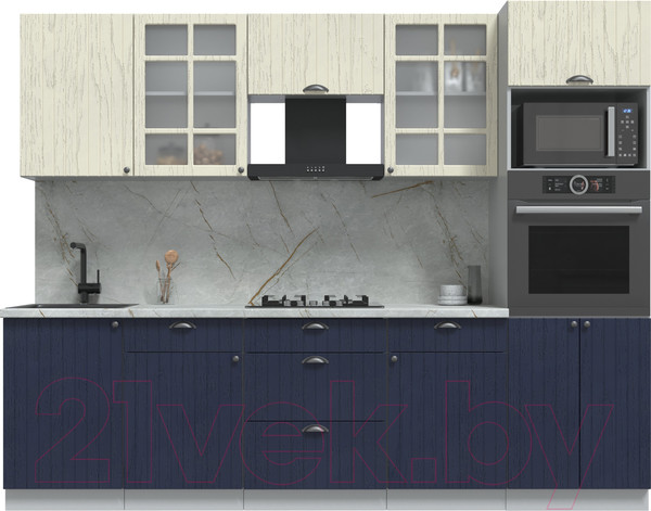 Изображение товара Кухонный гарнитур Интерлиния Берес 2.7В (дуб снежный/дуб королевский/серый каспий)