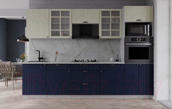 Изображение товара Кухонный гарнитур Интерлиния Берес 2.7В (дуб снежный/дуб королевский/серый каспий)