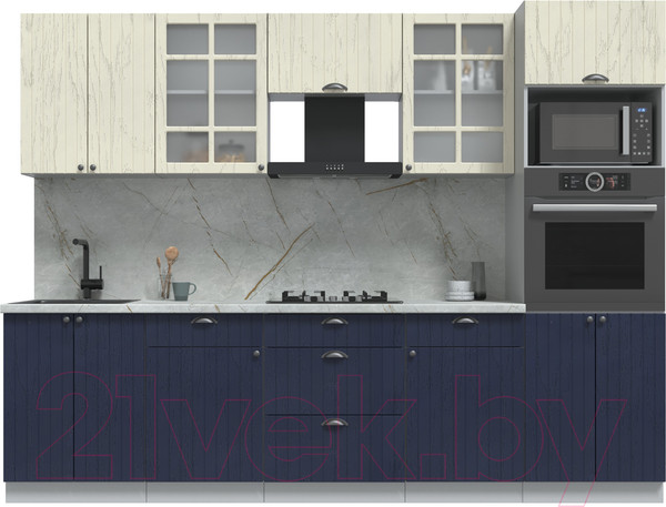 Изображение товара Кухонный гарнитур Интерлиния Берес 2.8В (дуб снежный/дуб королевский/серый каспий)