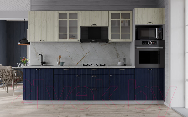 Изображение товара Кухонный гарнитур Интерлиния Берес 2.8В (дуб снежный/дуб королевский/серый каспий)