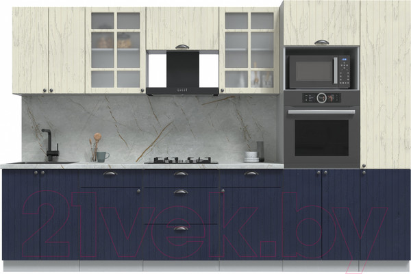 Изображение товара Кухонный гарнитур Интерлиния Берес 3.2В (дуб снежный/дуб королевский/серый каспий)