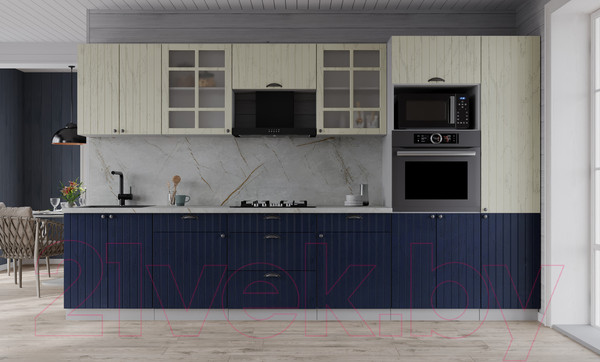 Изображение товара Кухонный гарнитур Интерлиния Берес 3.2В (дуб снежный/дуб королевский/серый каспий)