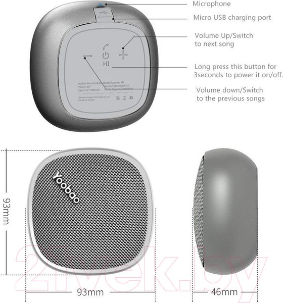 Изображение товара Портативная колонка Yoobao Mini-Speaker M1 (серый)
