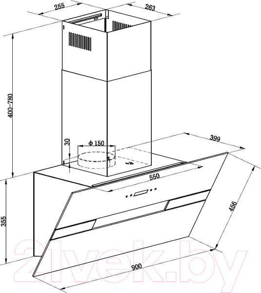Изображение товара Вытяжка наклонная Maunfeld Mersey 90 (нержавеющая сталь/белое стекло)