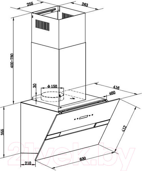 Изображение товара Вытяжка наклонная Maunfeld Mersey 60 (нержавеющая сталь/белое стекло)