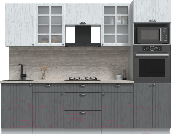 Изображение товара Кухонный гарнитур Интерлиния Берес 2.7В (дуб серый/дуб полярный/травертин серый)
