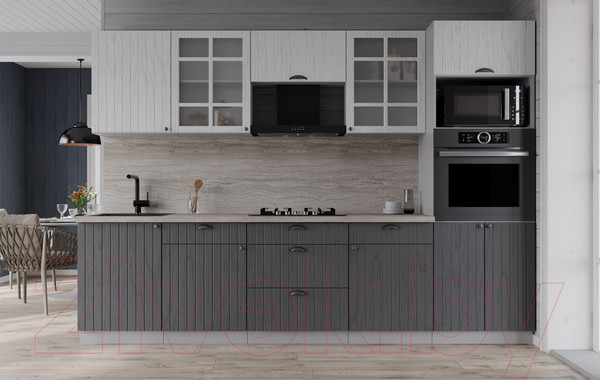 Изображение товара Кухонный гарнитур Интерлиния Берес 2.7В (дуб серый/дуб полярный/травертин серый)