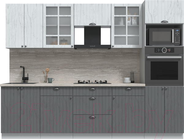 Изображение товара Кухонный гарнитур Интерлиния Берес 2.8В (дуб серый/дуб полярный/травертин серый)