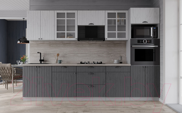 Изображение товара Кухонный гарнитур Интерлиния Берес 2.8В (дуб серый/дуб полярный/травертин серый)