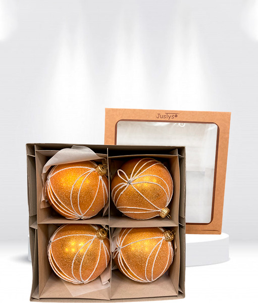 Изображение товара Набор шаров новогодних GreenTerra 80мм (4шт, рисунок)