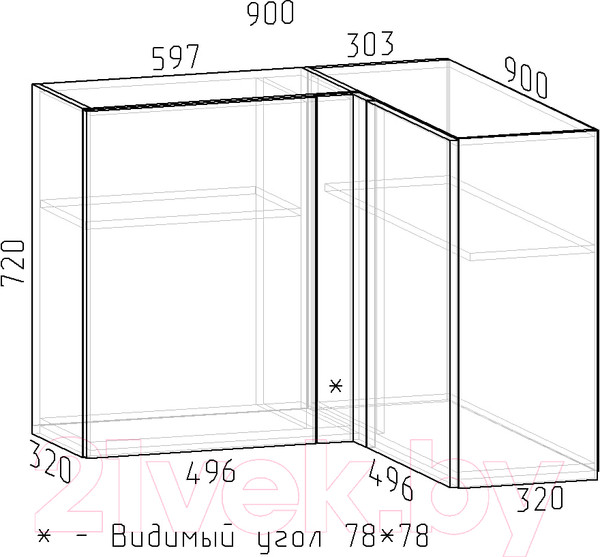 Изображение товара Шкаф навесной для кухни Интермебель Микс Топ ШНУ 720-53-900 90x90см (сумеречный голубой)