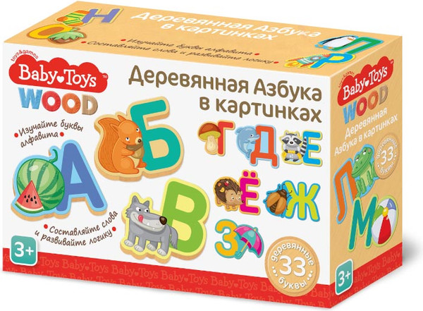 Изображение товара Развивающая игра Baby Toys Wood Азбука деревянная в картинках / 02996