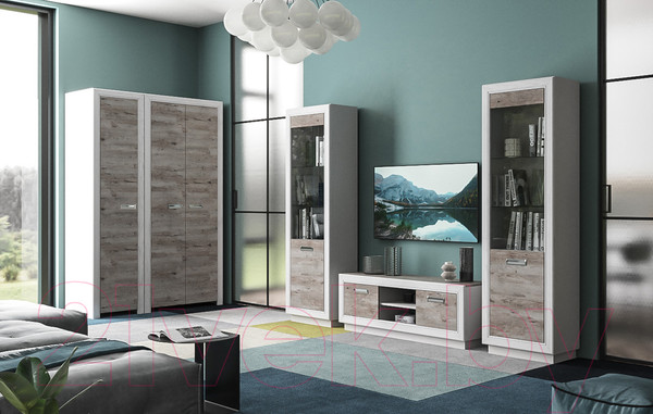 Изображение товара Горка для гостиной Мебель-КМК Эстель 0920 (сосна натуральная/белый/MDP19 дуб полярный)