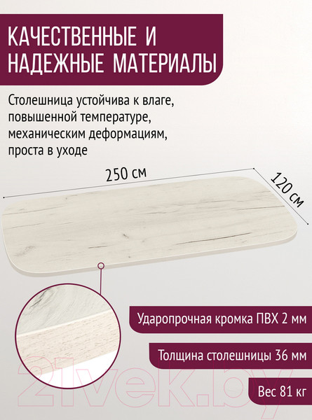 Изображение товара Столешница для стола Millwood Закругленная 250x120 / 49200_bk (дуб белый Craft)