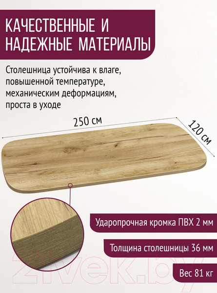 Изображение товара Столешница для стола Millwood Закругленная 250x120 / 49200_z_1 (дуб золотой Craft)