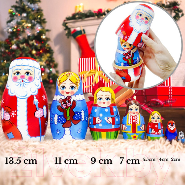 Изображение товара Матрешка сувенирная Брестская Фабрика Сувениров Дед Мороз, Снегурочка и дети 7149