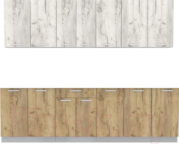 Изображение товара Кухонный гарнитур Интерлиния Мила Лайт 2.6 без столешницы (дуб белый/дуб золотой)