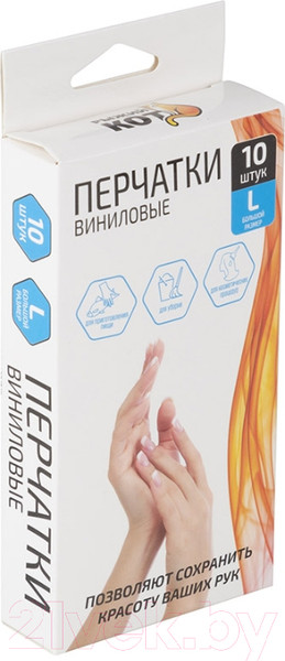 Изображение товара Перчатки хозяйственные Рыжий кот Виниловые / 008342 (р. L, 10шт)