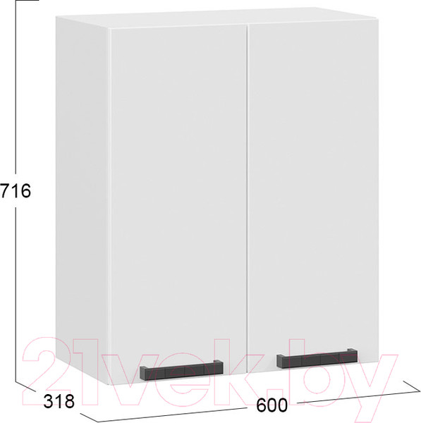 Изображение товара Шкаф навесной для кухни ТриЯ Детройт 1В6 исп. 2  (белый/белый глянец)