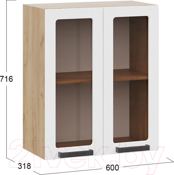 Изображение товара Шкаф навесной для кухни ТриЯ Детройт 1В6С исп. 2 (дуб крафт золотой/белый глянец)