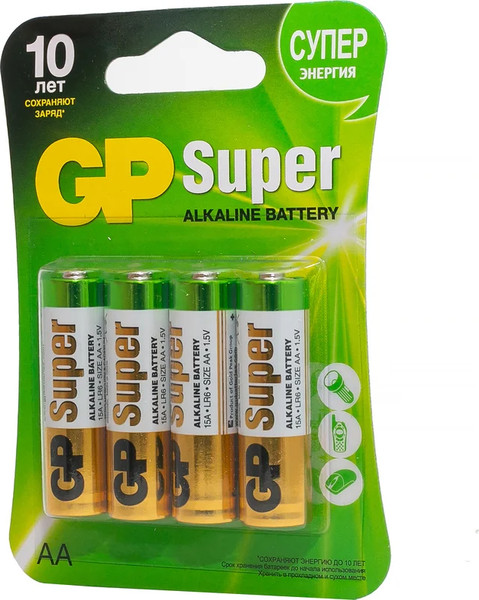 Изображение товара Комплект батареек GP Batteries Super Alkaline АА GP15A-2CR4 (4шт)