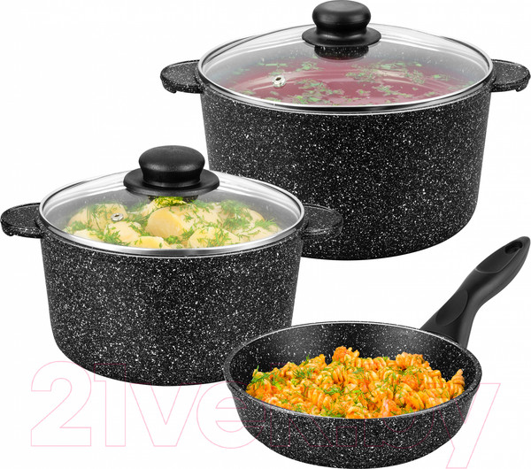 Изображение товара Набор кухонной посуды Elan Gallery Гармония вкуса 120273+3 (черный мрамор)