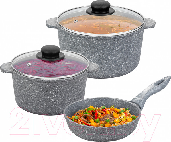 Изображение товара Набор кухонной посуды Elan Gallery Гармония вкуса 120574+3 (серый мрамор)