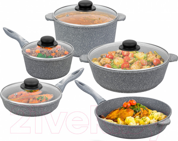Изображение товара Набор кухонной посуды Elan Gallery Гармония вкуса 120547+5 (серый агат)