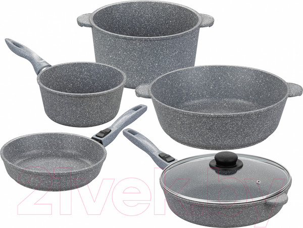 Изображение товара Набор кухонной посуды Elan Gallery Гармония вкуса 120560+5 (серый мрамор)
